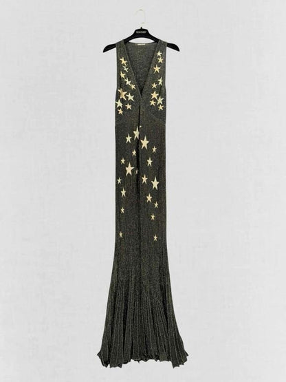 Pre - loved ROBERTO CAVALLI Black w/ Gold Size US 8 Long Dress at Reems Closet