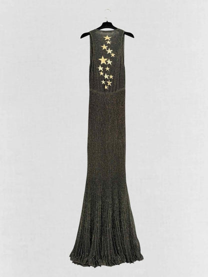 Pre - loved ROBERTO CAVALLI Black w/ Gold Size US 8 Long Dress at Reems Closet