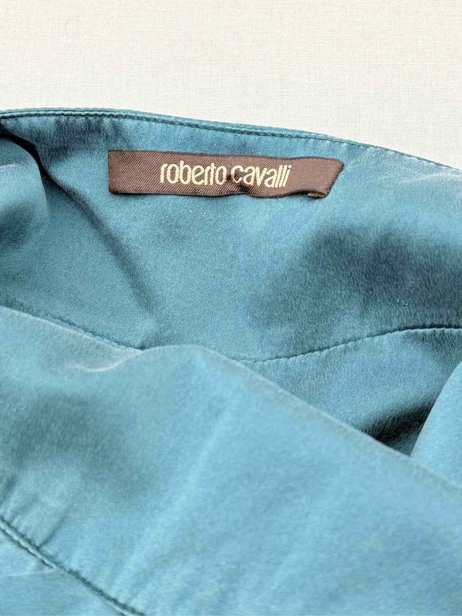 Pre - loved ROBERTO CAVALLI Blue Back Size Small Long Dress at Reems Closet