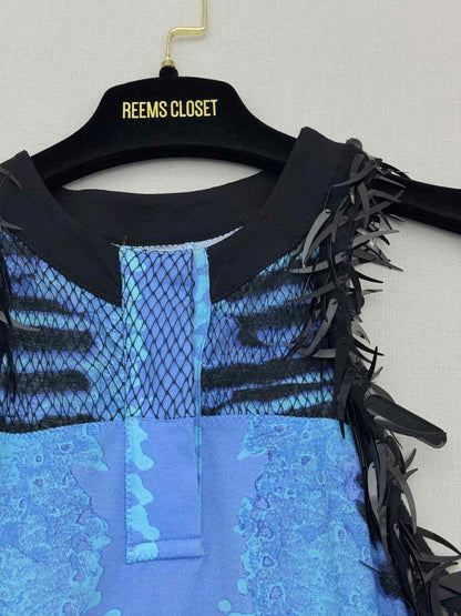 Pre-loved ROBERTO CAVALLI Blue & Black Size US 2 Top at Reems Closet