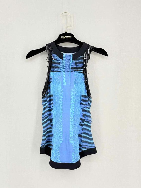 Pre-loved ROBERTO CAVALLI Blue & Black Size US 2 Top at Reems Closet