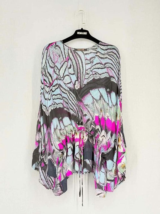 Pre-loved ROBERTO CAVALLI Blue Multicolor Size US 4 Blouse at Reems Closet