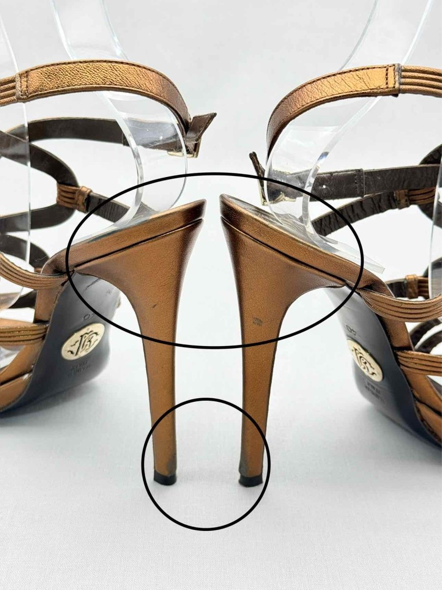 Pre-loved ROBERTO CAVALLI Bronze Size EU 40 Heeled Sandals at Reems Closet