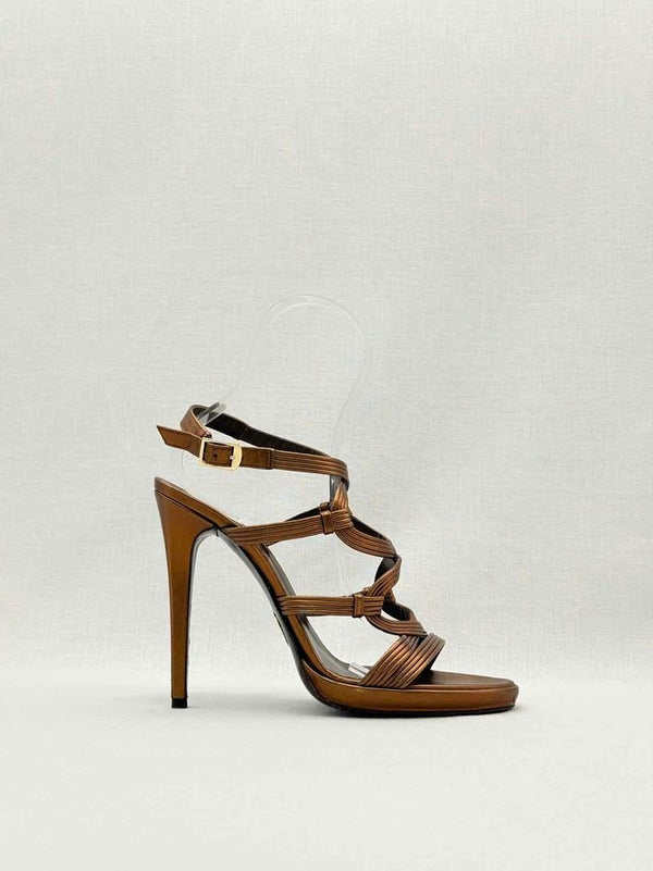 Pre-loved ROBERTO CAVALLI Bronze Size EU 40 Heeled Sandals at Reems Closet
