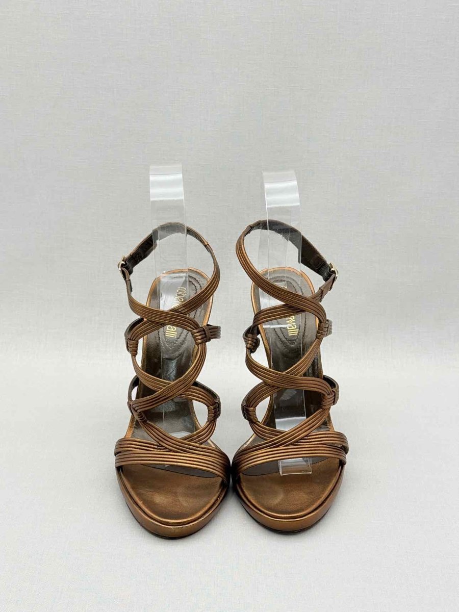 Pre-loved ROBERTO CAVALLI Bronze Size EU 40 Heeled Sandals at Reems Closet