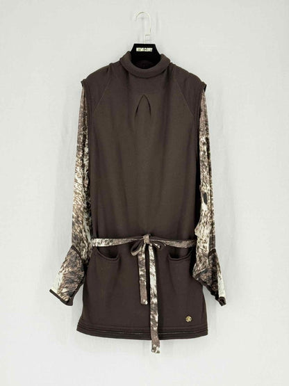Pre - loved ROBERTO CAVALLI Brown Size US 8 Short Dress at Reems Closet