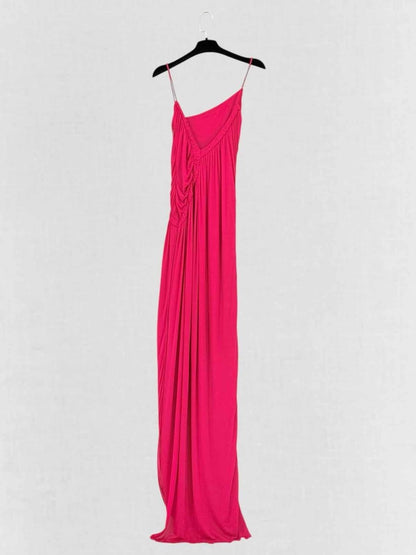 Pre - loved ROBERTO CAVALLI Fuchsia Ruched Size US 4 Long Dress at Reems Closet