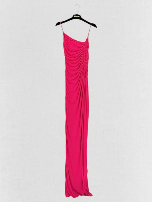 Pre - loved ROBERTO CAVALLI Fuchsia Ruched Size US 4 Long Dress at Reems Closet