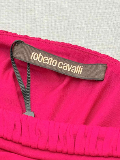 Pre - loved ROBERTO CAVALLI Fuchsia Ruched Size US 4 Long Dress at Reems Closet
