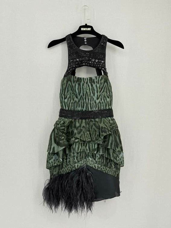 Pre-loved ROBERTO CAVALLI Green & Black Size US 4 Short Dress at Reems Closet