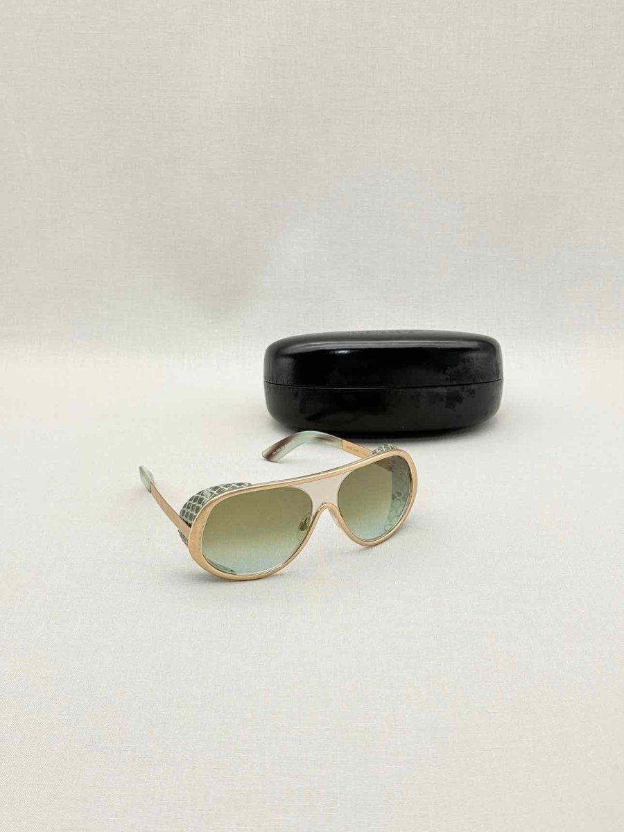 Pre-loved ROBERTO CAVALLI Green & Gold Tone Snakeskin Sunglasses at Reems Closet
