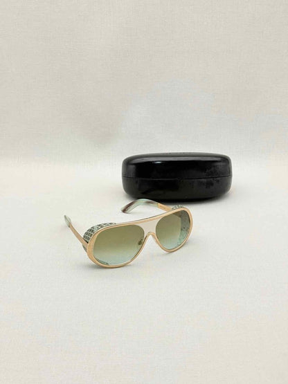 Pre-loved ROBERTO CAVALLI Green & Gold Tone Snakeskin Sunglasses at Reems Closet