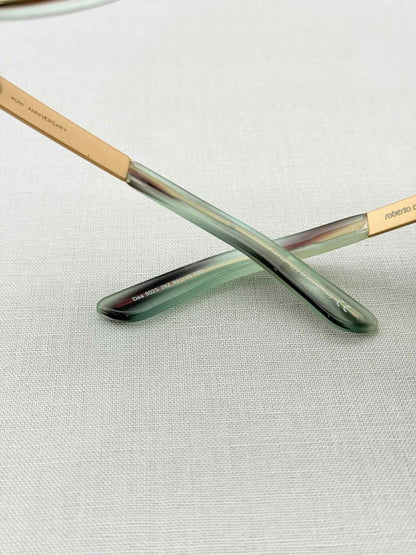 Pre-loved ROBERTO CAVALLI Green & Gold Tone Snakeskin Sunglasses at Reems Closet