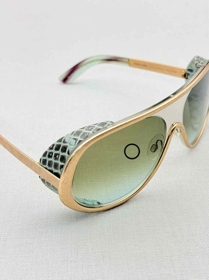 Pre-loved ROBERTO CAVALLI Green & Gold Tone Snakeskin Sunglasses at Reems Closet