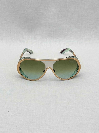 Pre-loved ROBERTO CAVALLI Green & Gold Tone Snakeskin Sunglasses at Reems Closet