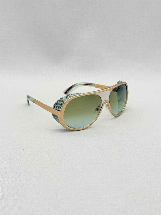 Pre-loved ROBERTO CAVALLI Green & Gold Tone Snakeskin Sunglasses at Reems Closet