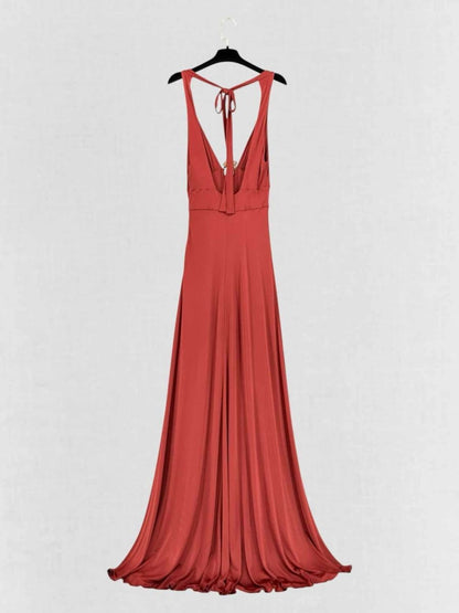 Pre - loved ROBERTO CAVALLI Halterneck Ruched Size US 8 Long Dress at Reems Closet