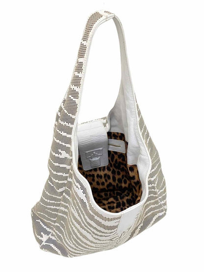 Pre - loved ROBERTO CAVALLI Laser Cut White Hobo bag at Reems Closet