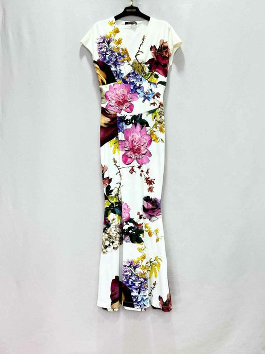 Pre - loved ROBERTO CAVALLI Maxi White Multicolor Floral Long Dress at Reems Closet