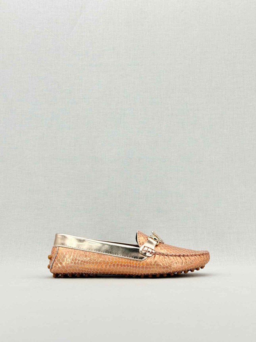 Pre - loved ROBERTO CAVALLI Metallic Bronze Size EU 35 Loafers at Reems Closet