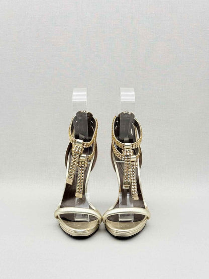Pre - loved ROBERTO CAVALLI Metallic Gold Size EU 36 Heeled Sandals at Reems Closet