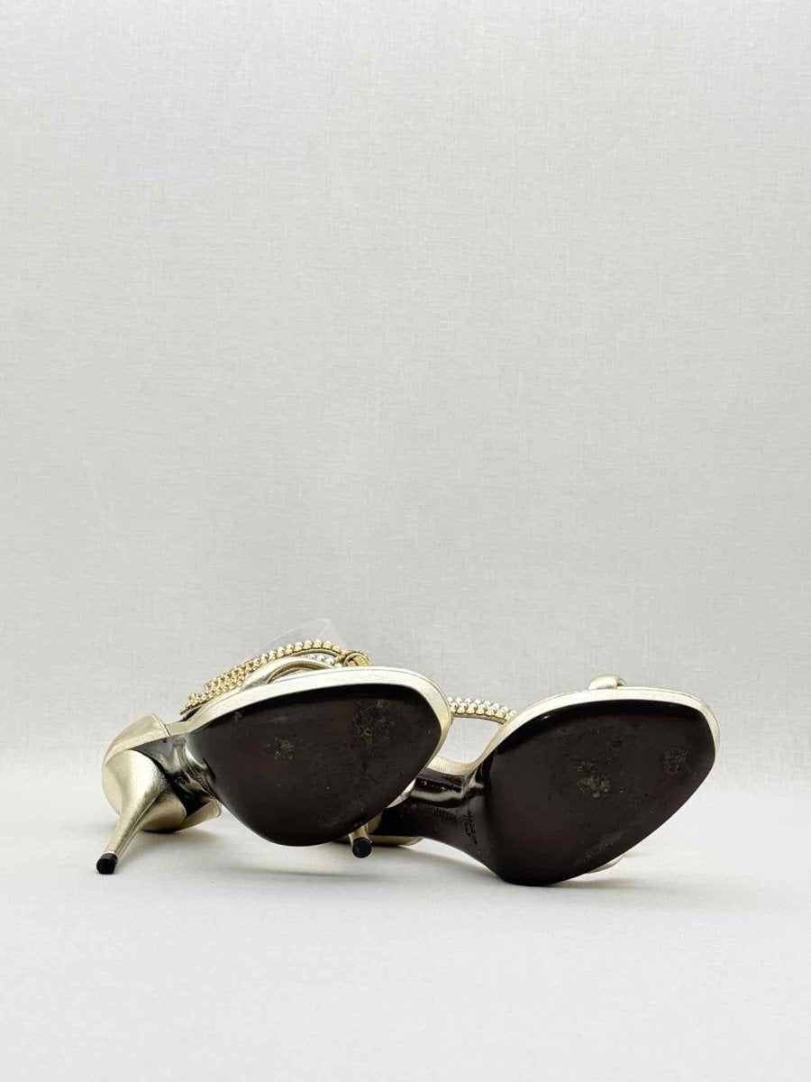 Pre - loved ROBERTO CAVALLI Metallic Gold Size EU 36 Heeled Sandals at Reems Closet