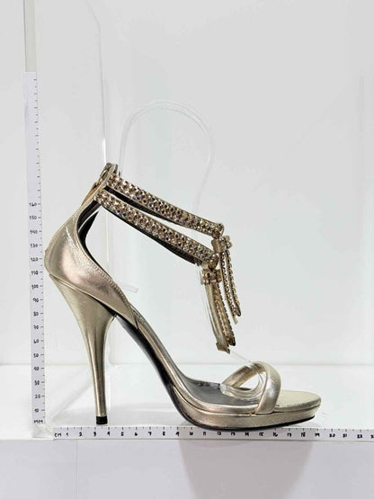 Pre - loved ROBERTO CAVALLI Metallic Gold Size EU 36 Heeled Sandals at Reems Closet