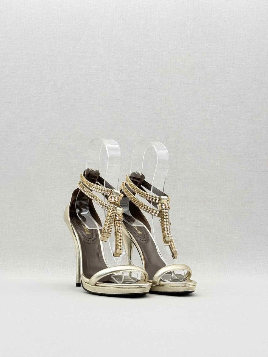 Pre - loved ROBERTO CAVALLI Metallic Gold Size EU 36 Heeled Sandals at Reems Closet