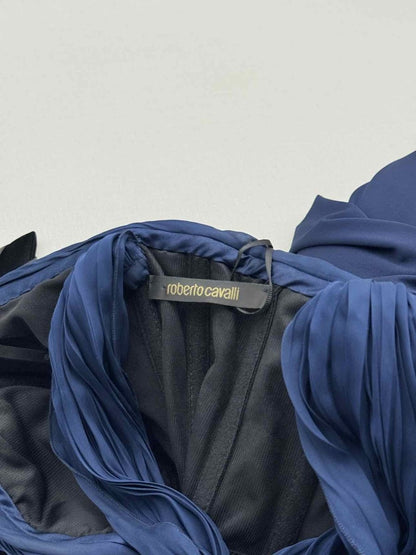 Pre - loved ROBERTO CAVALLI Navy Blue Ruched Size US 4 Long Dress at Reems Closet