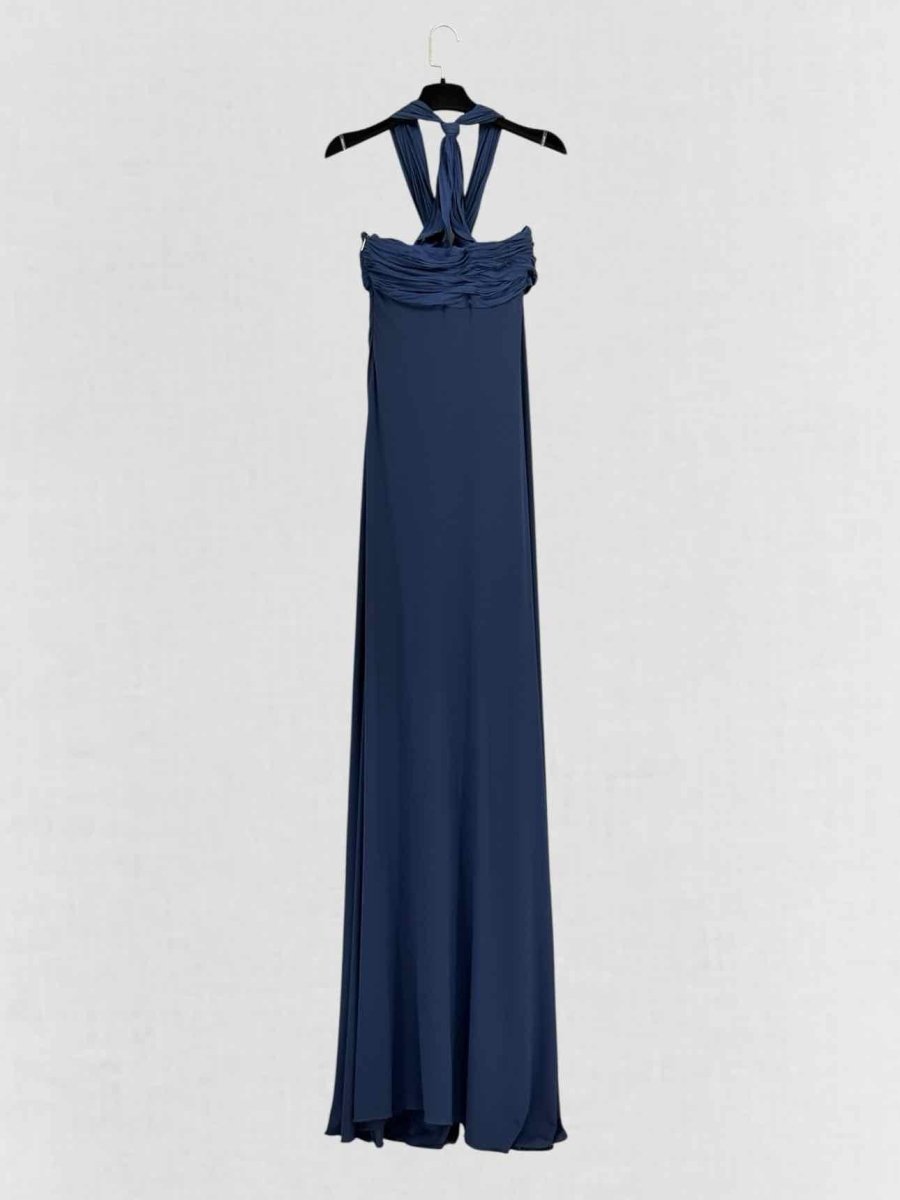 Pre - loved ROBERTO CAVALLI Navy Blue Ruched Size US 4 Long Dress at Reems Closet