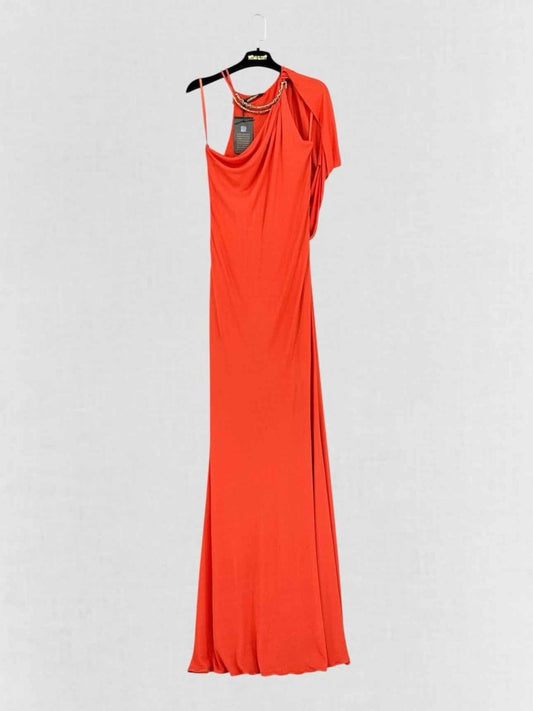 Pre - loved ROBERTO CAVALLI Orange Cutout Size US 6 Long Dress at Reems Closet
