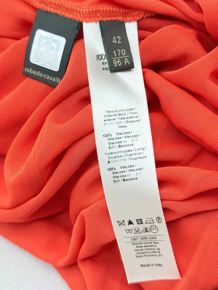 Pre - loved ROBERTO CAVALLI Orange Cutout Size US 6 Long Dress at Reems Closet