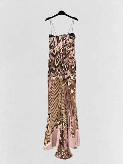 Pre - loved ROBERTO CAVALLI Pink & Brown Size US 4 Long Dress at Reems Closet