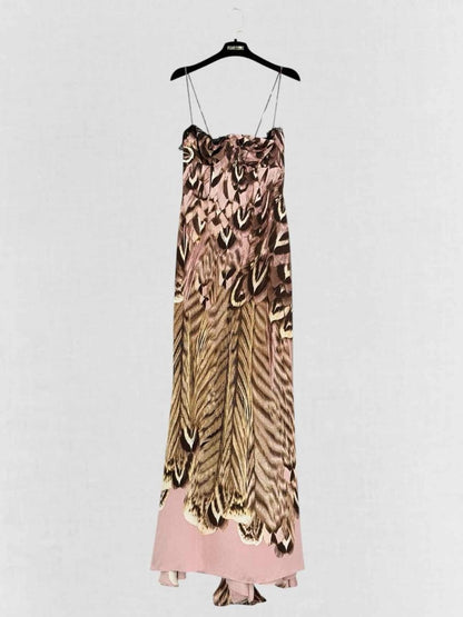 Pre - loved ROBERTO CAVALLI Pink & Brown Size US 4 Long Dress at Reems Closet