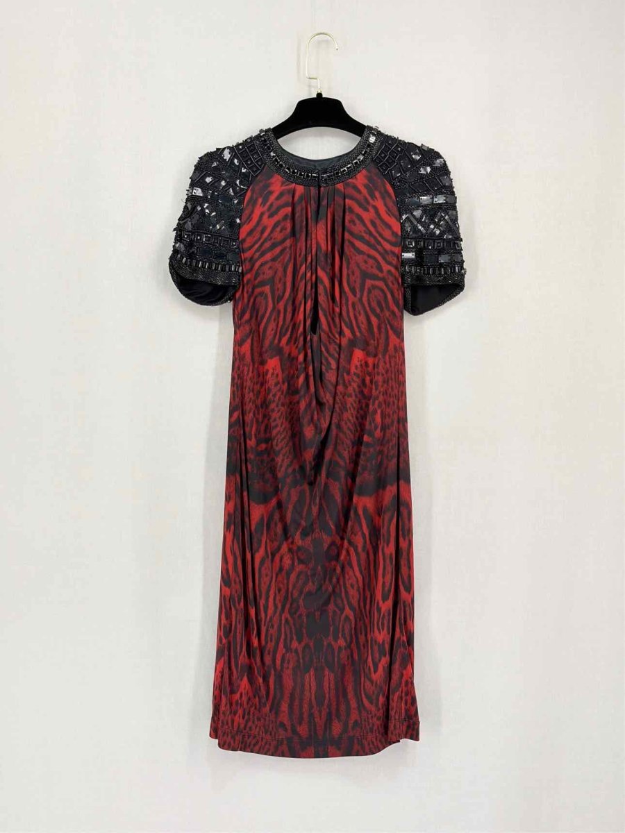 Pre-loved ROBERTO CAVALLI Red & Black Size Small Short Dress at Reems Closet