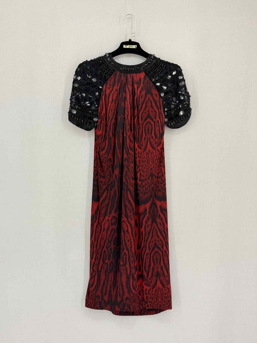 Pre-loved ROBERTO CAVALLI Red & Black Size Small Short Dress at Reems Closet