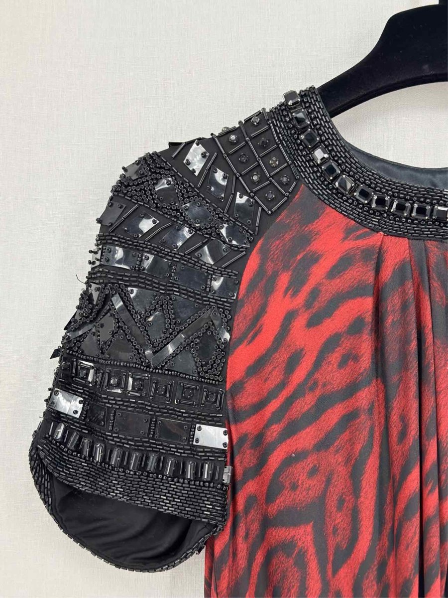Pre-loved ROBERTO CAVALLI Red & Black Size Small Short Dress at Reems Closet