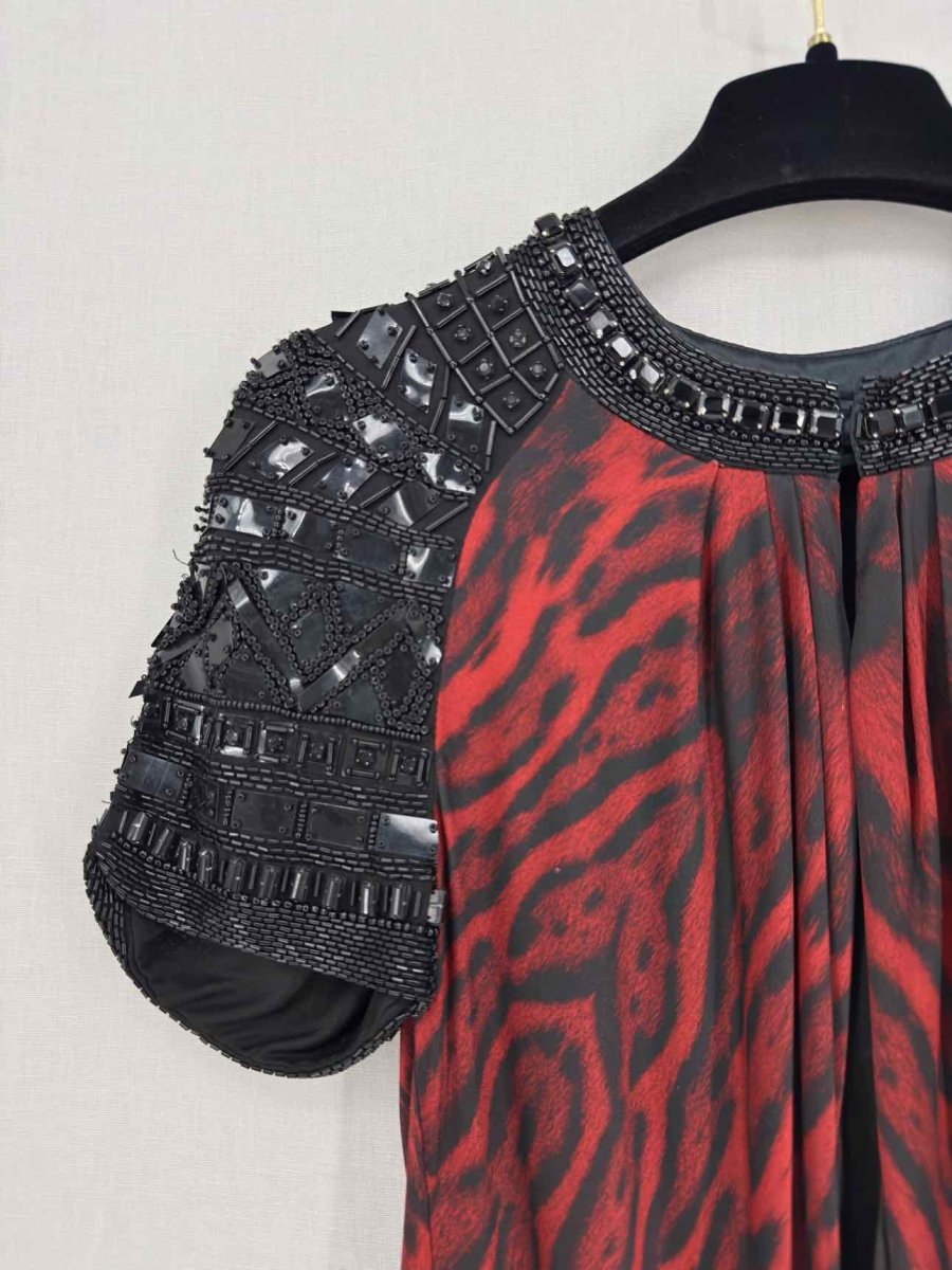 Pre-loved ROBERTO CAVALLI Red & Black Size Small Short Dress at Reems Closet