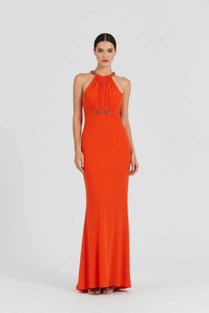 Pre-loved ROBERTO CAVALLI Red Orange Size US 8 Long Dress at Reems Closet