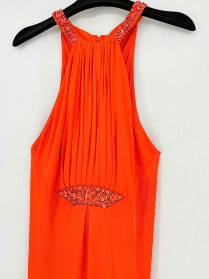 Pre - loved ROBERTO CAVALLI Red Orange Size US 8 Long Dress at Reems Closet