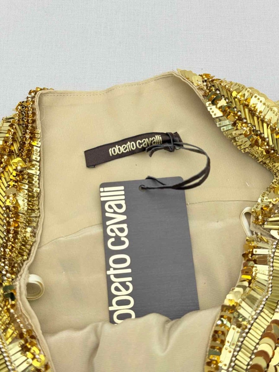 Pre-loved ROBERTO CAVALLI Runway Gold Size US 4 Mini Skirt at Reems Closet
