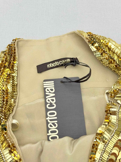 Pre-loved ROBERTO CAVALLI Runway Gold Size US 4 Mini Skirt at Reems Closet