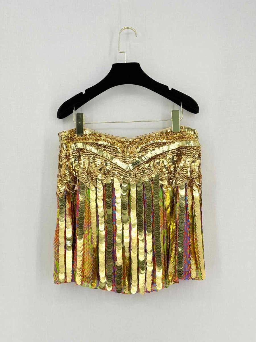 Pre-loved ROBERTO CAVALLI Runway Gold Size US 4 Mini Skirt at Reems Closet