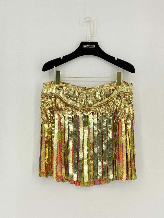 Pre-loved ROBERTO CAVALLI Runway Gold Size US 4 Mini Skirt at Reems Closet