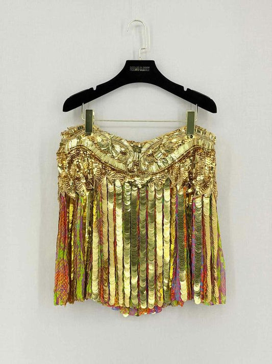Pre-loved ROBERTO CAVALLI Runway Gold Size US 8 Mini Skirt at Reems Closet