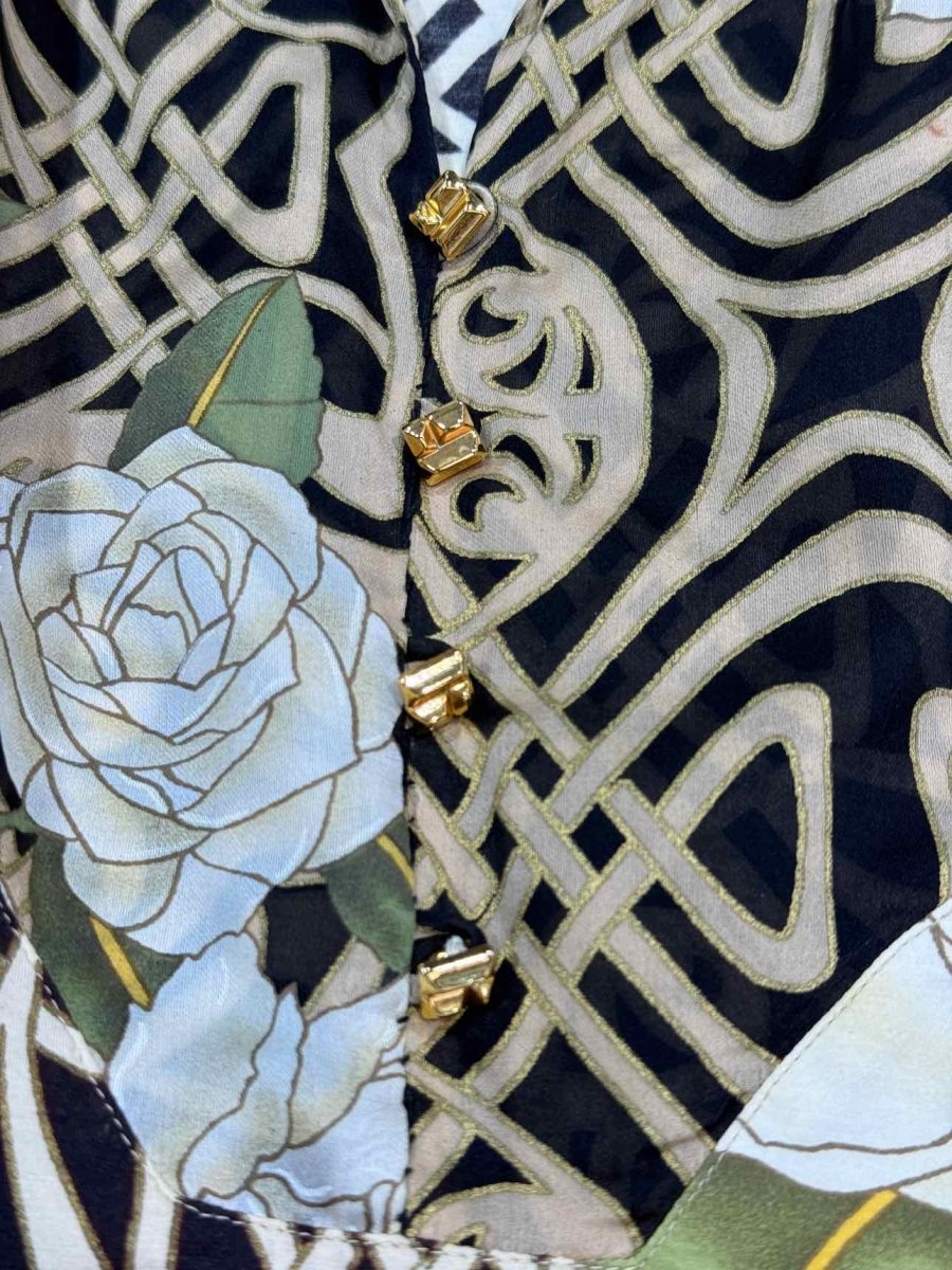 Pre - loved ROBERTO CAVALLI Silk Cream Multicolor Blouse US8 at Reems Closet