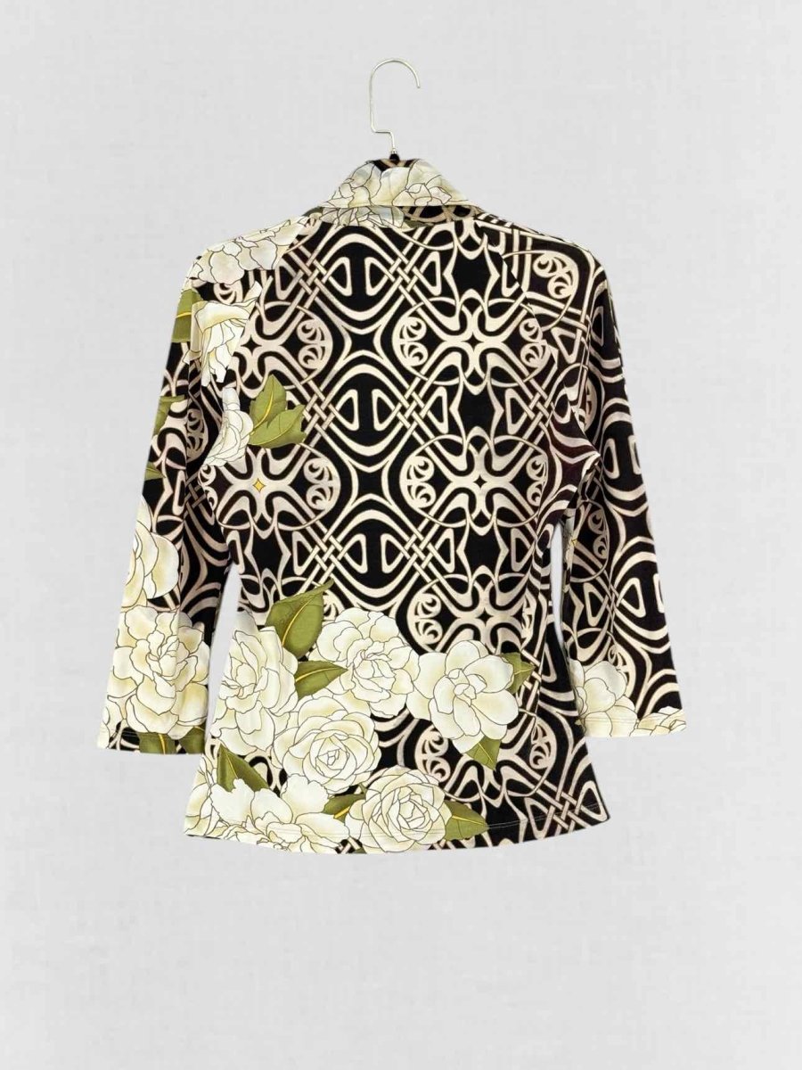 Pre - loved ROBERTO CAVALLI Silk Cream Multicolor Blouse US8 at Reems Closet