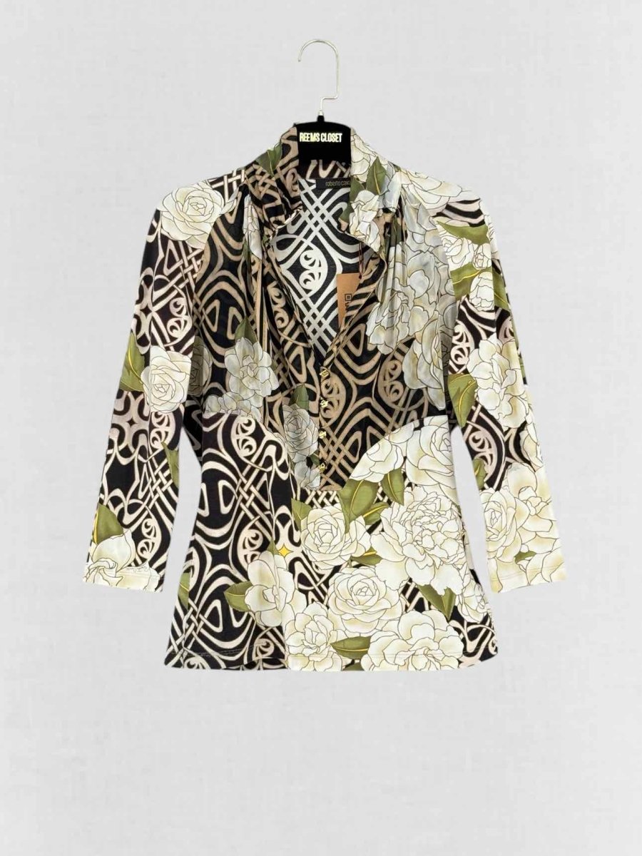Pre - loved ROBERTO CAVALLI Silk Cream Multicolor Blouse US8 at Reems Closet