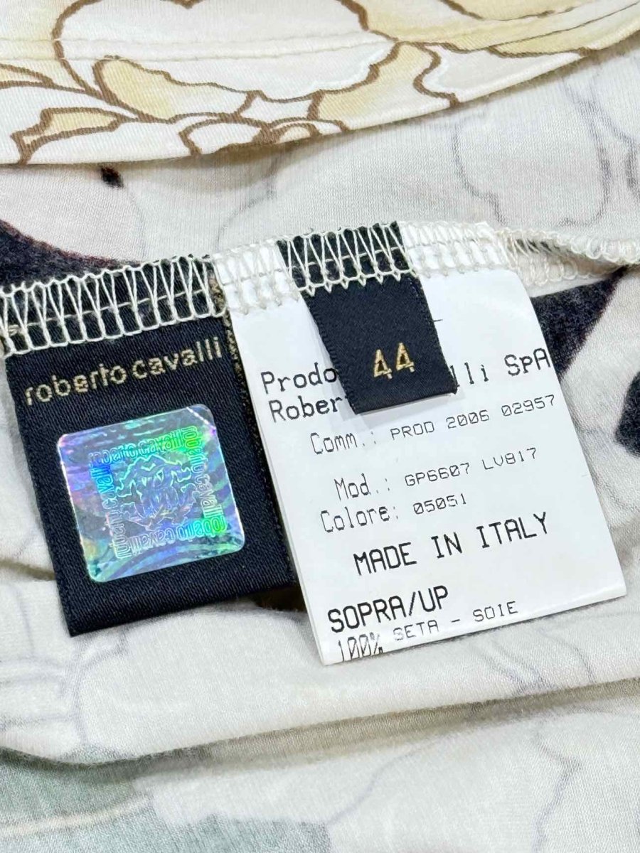 Pre - loved ROBERTO CAVALLI Silk Cream Multicolor Blouse US8 at Reems Closet