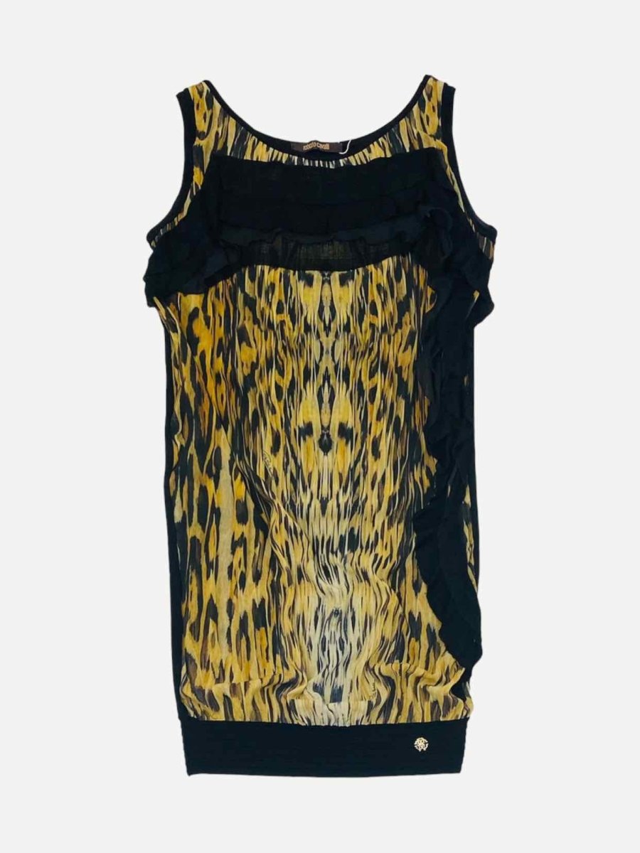 Pre - loved ROBERTO CAVALLI Sleeveless Black & Beige Leopard Top at Reems Closet